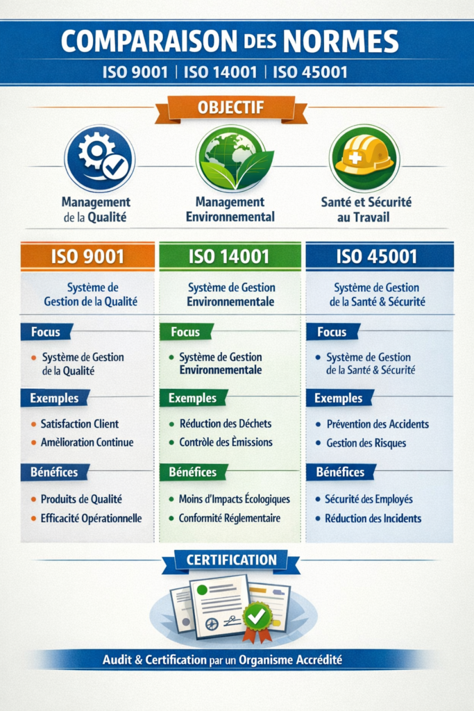 différence ISO 9001 14001 45001
